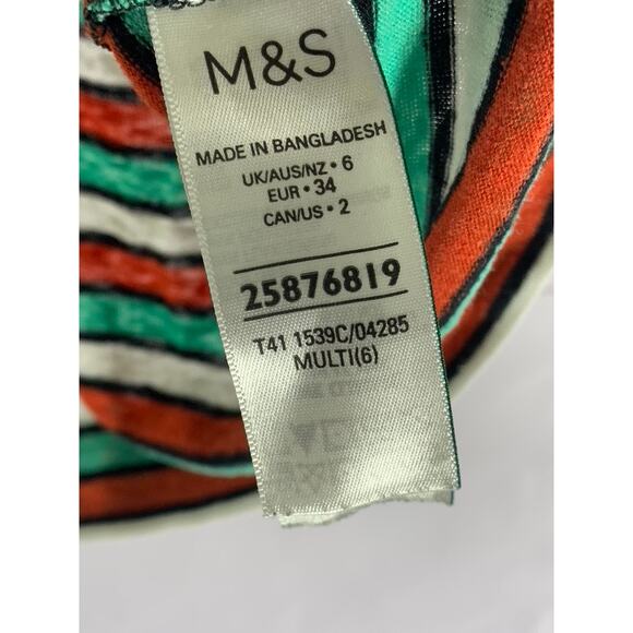 M&S COLLECTION Women's Red/White/Green Striped Crewneck Short Sleeve Top SZ 2 - Picture 9 of 11